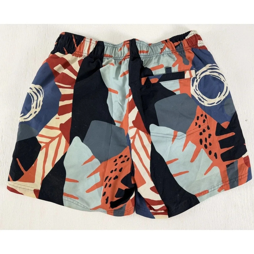 DRESSMANN Pattern Geo SWIM Trunks Men's Size S Shorts Navy Orange Sport Volley